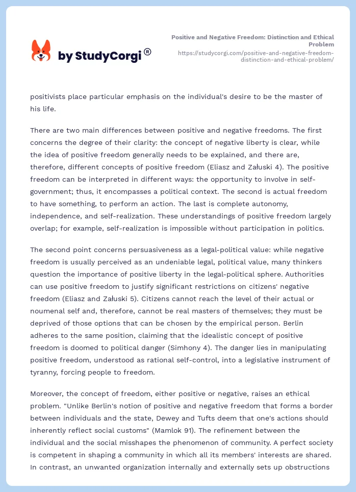Positive and Negative Freedom: Distinction and Ethical Problem. Page 2