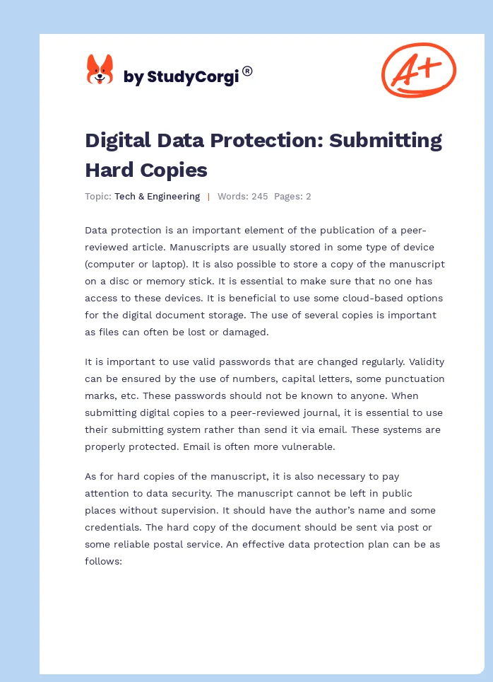Digital Data Protection: Submitting Hard Copies. Page 1