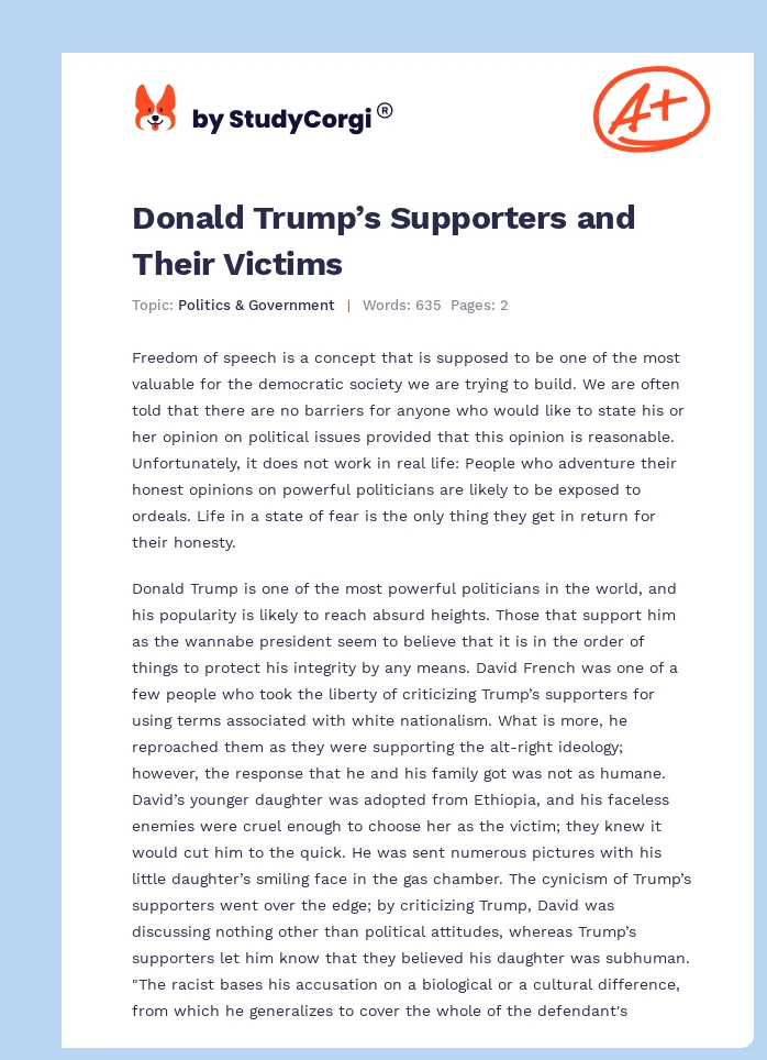 Donald Trump’s Supporters and Their Victims. Page 1