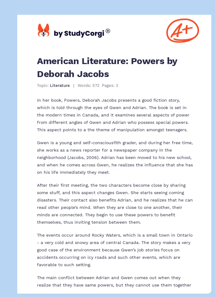 American Literature: Powers by Deborah Jacobs. Page 1