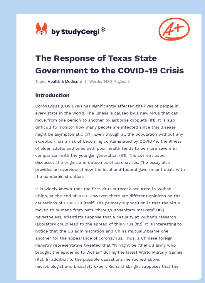 The Response of Texas State Government to the COVID-19 Crisis. Page 1