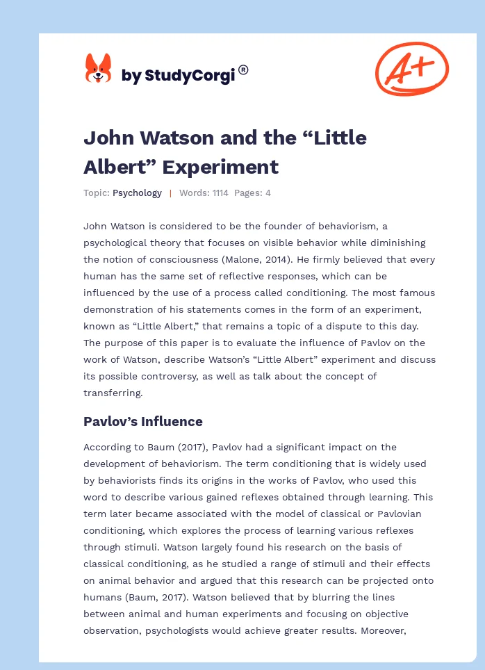 John Watson and the “Little Albert” Experiment. Page 1
