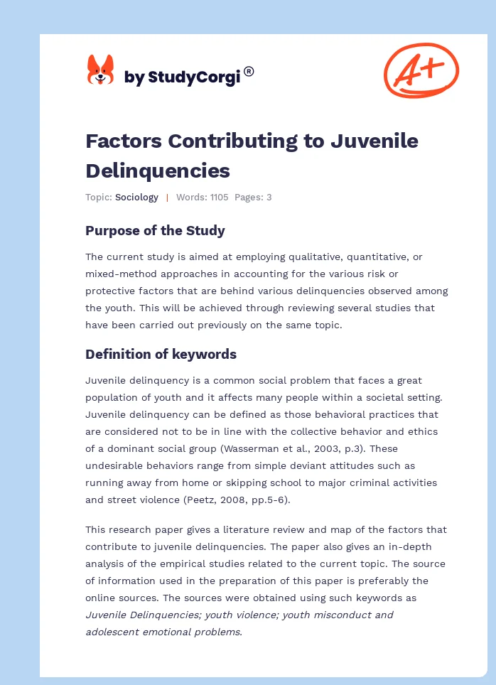 Factors Contributing to Juvenile Delinquencies. Page 1