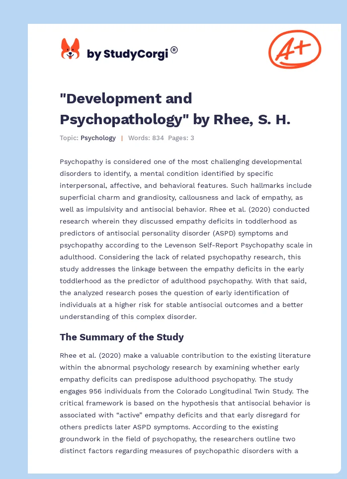 "Development and Psychopathology" by Rhee, S. H.. Page 1