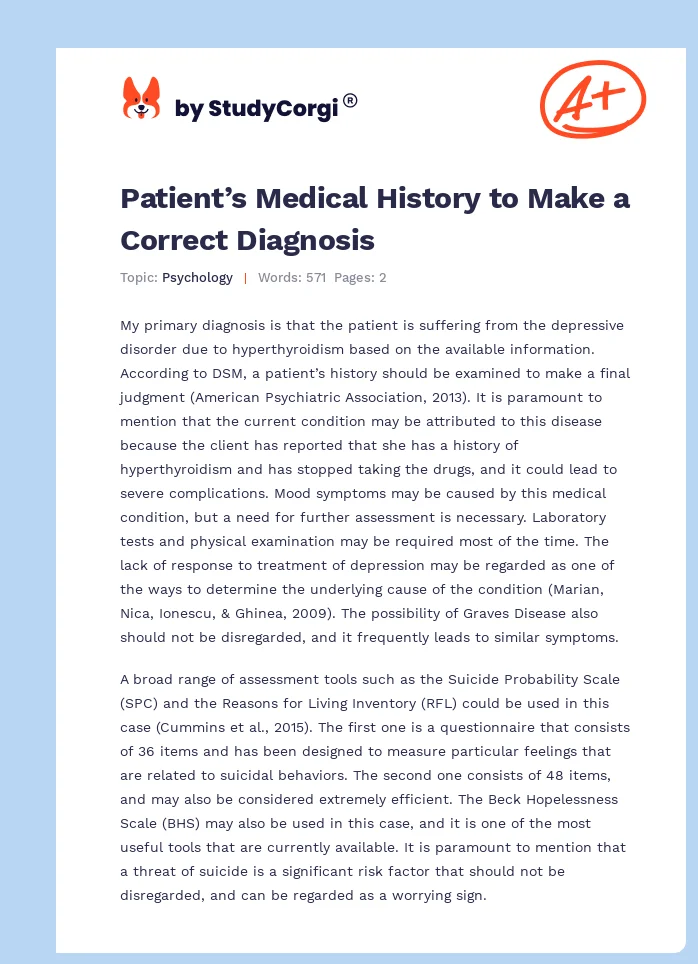 Patient’s Medical History to Make a Correct Diagnosis. Page 1