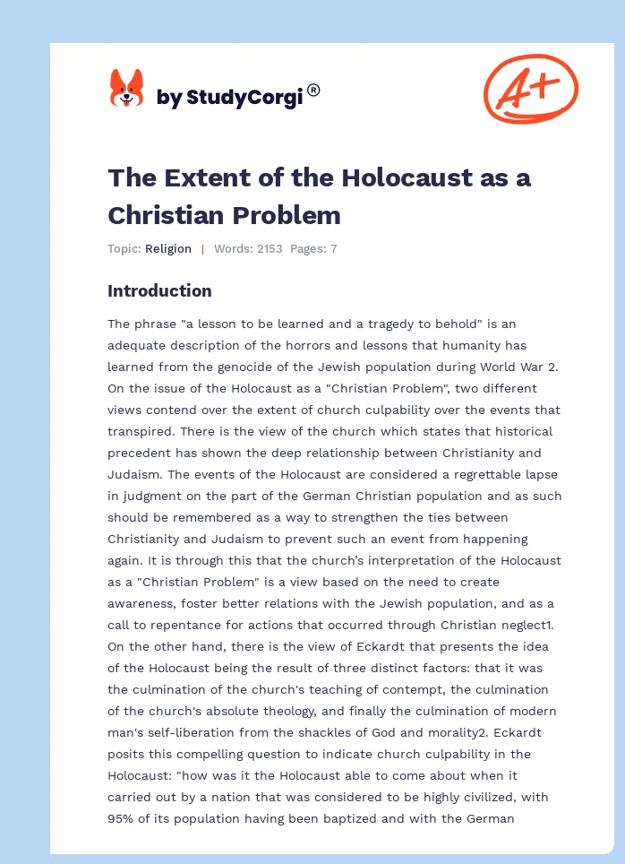 The Extent of the Holocaust as a Christian Problem. Page 1
