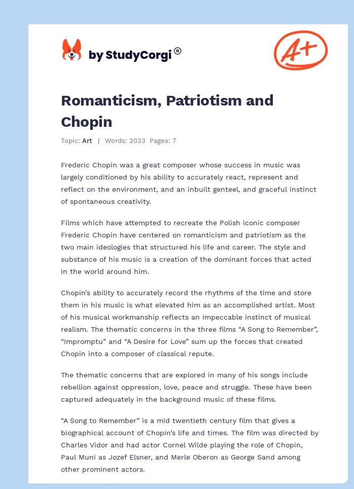 Romanticism, Patriotism and Chopin. Page 1