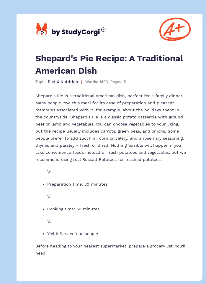 Shepard's Pie Recipe: A Traditional American Dish. Page 1