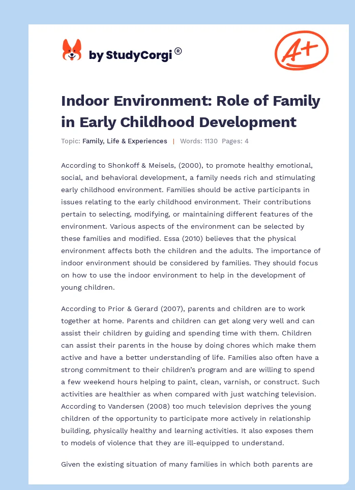 Indoor Environment: Role of Family in Early Childhood Development. Page 1