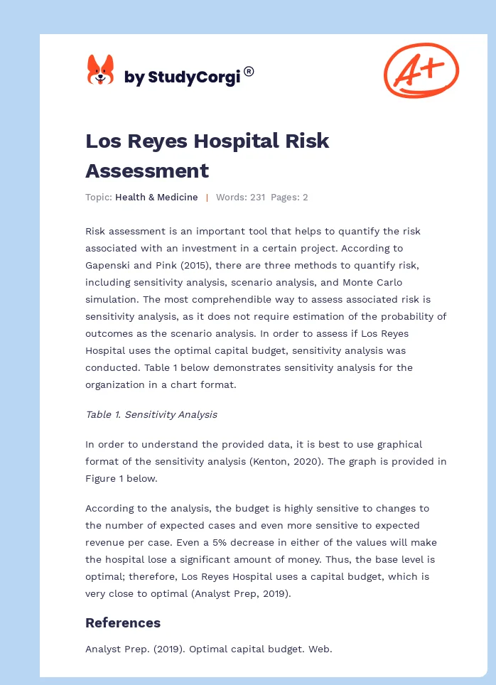 Los Reyes Hospital Risk Assessment. Page 1