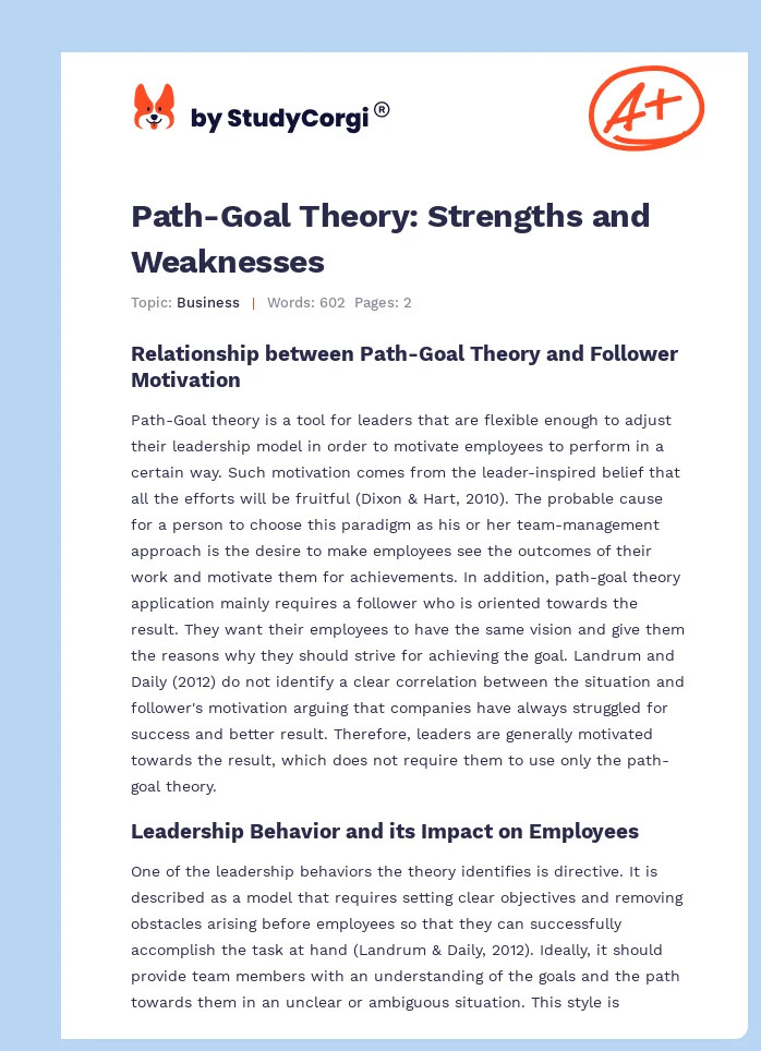 Path-Goal Theory: Strengths and Weaknesses. Page 1