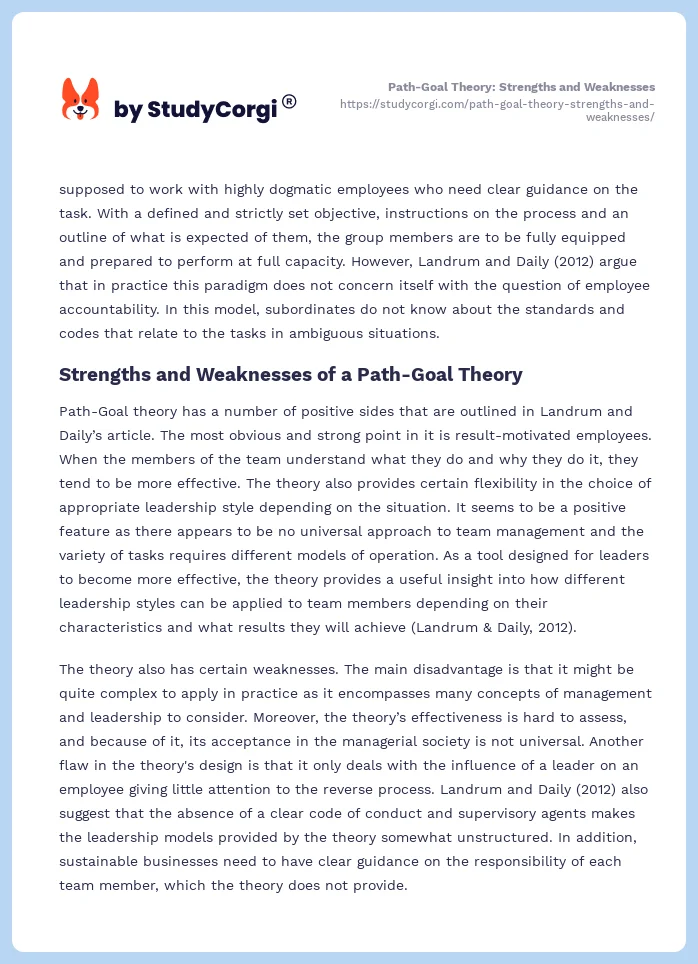 Path-Goal Theory: Strengths and Weaknesses. Page 2