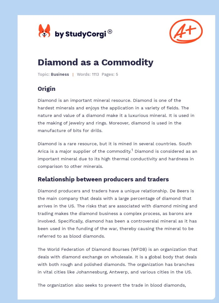 Diamond as a Commodity. Page 1