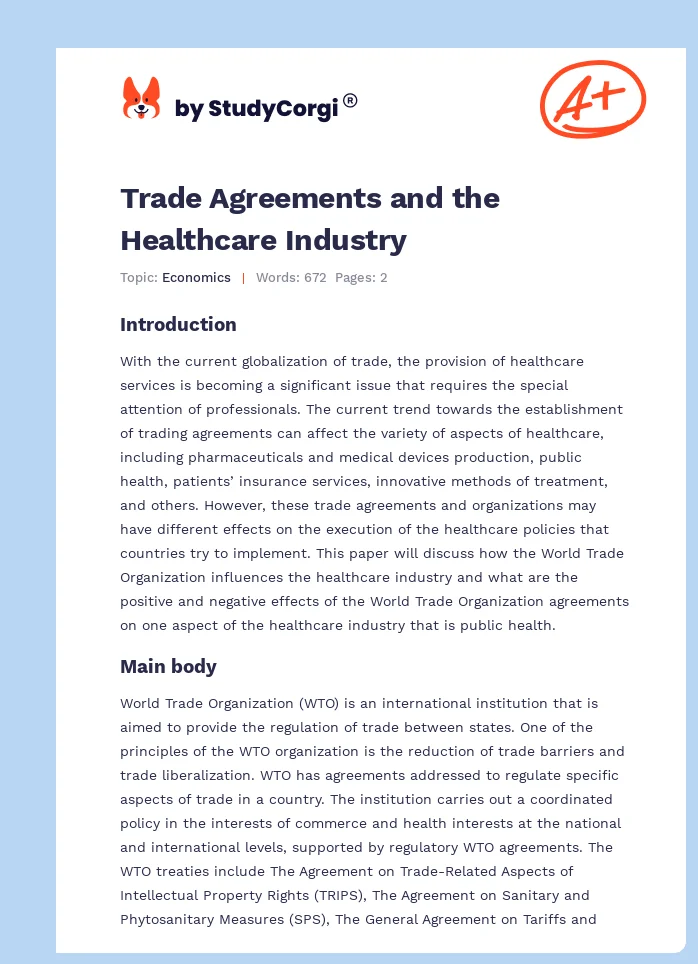 Trade Agreements and the Healthcare Industry. Page 1