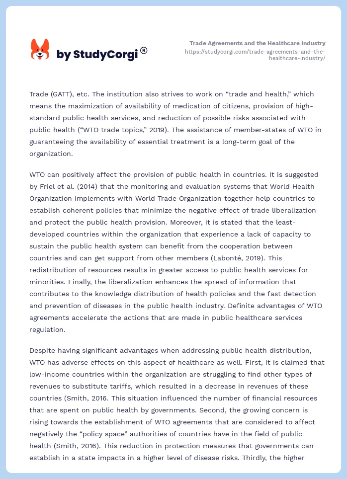 Trade Agreements and the Healthcare Industry. Page 2