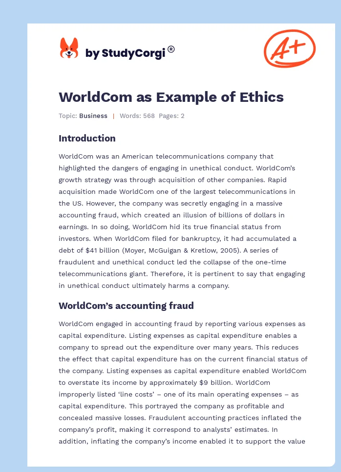 WorldCom as Example of Ethics. Page 1
