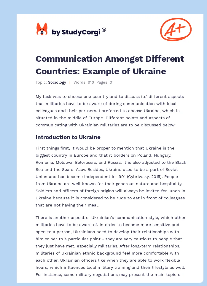 Communication Amongst Different Countries: Example of Ukraine. Page 1