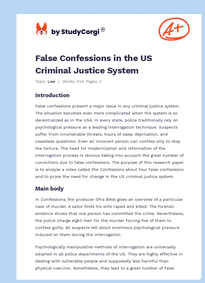 False Confessions in the US Criminal Justice System. Page 1