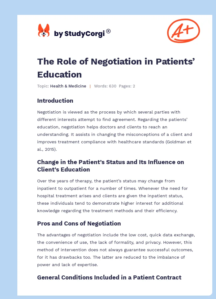 The Role of Negotiation in Patients’ Education. Page 1