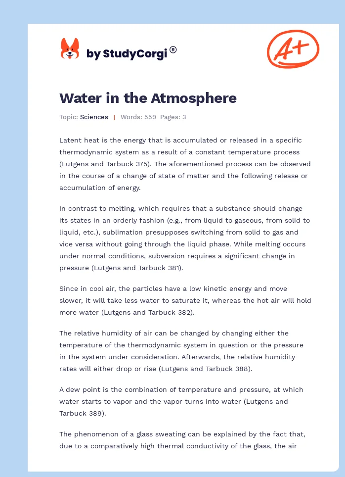 Water in the Atmosphere. Page 1