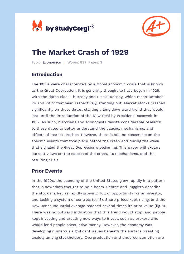 The Market Crash of 1929. Page 1