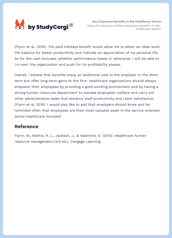 Key Employee Benefits in the Healthcare Sector. Page 2