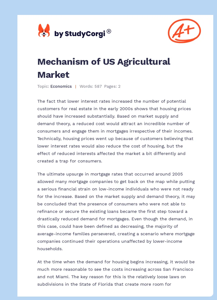 Mechanism of US Agricultural Market. Page 1