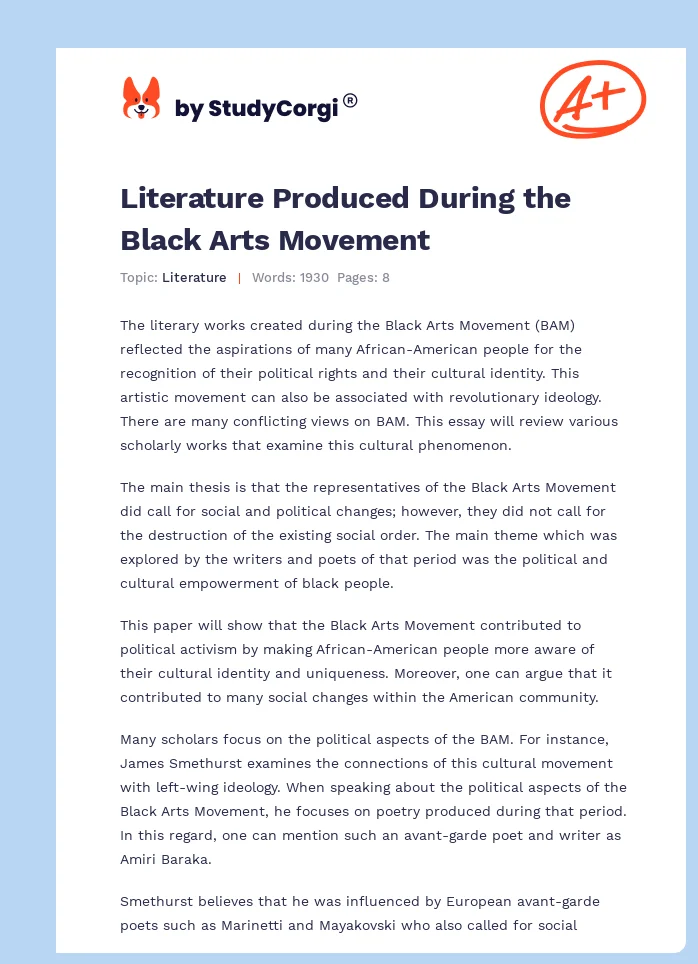 Literature Produced During the Black Arts Movement. Page 1