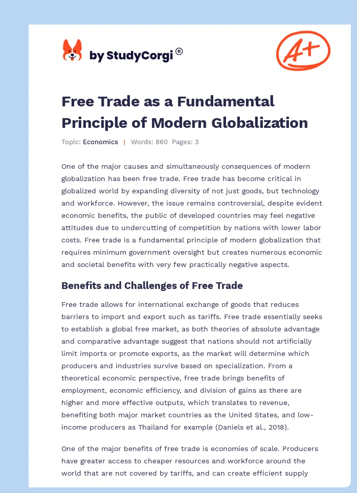 Free Trade as a Fundamental Principle of Modern Globalization. Page 1