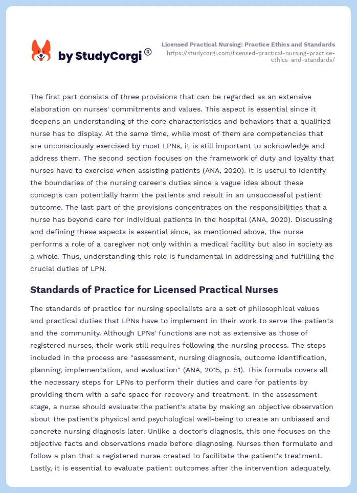 Licensed Practical Nursing: Practice Ethics and Standards. Page 2
