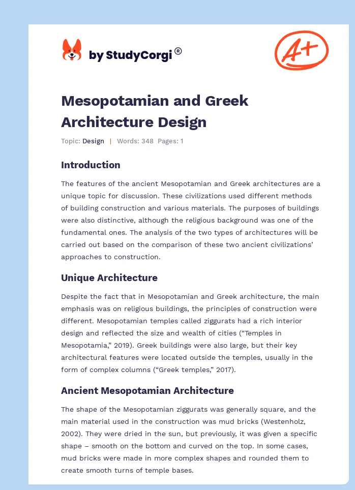 Mesopotamian and Greek Architecture Design. Page 1