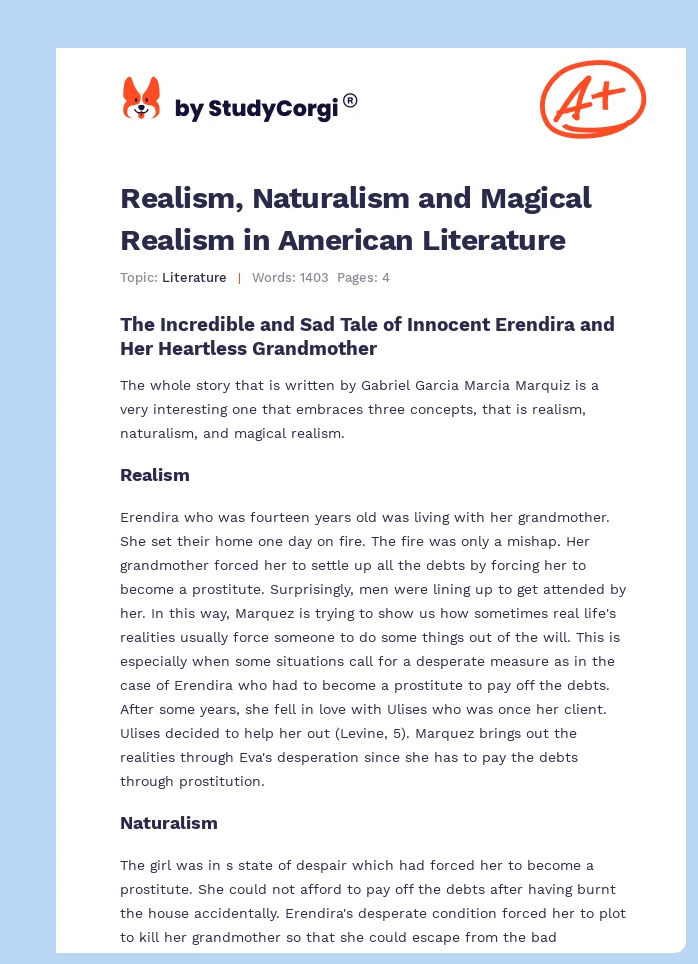 Realism, Naturalism and Magical Realism in American Literature. Page 1