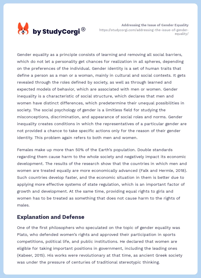 Addressing the Issue of Gender Equality. Page 2