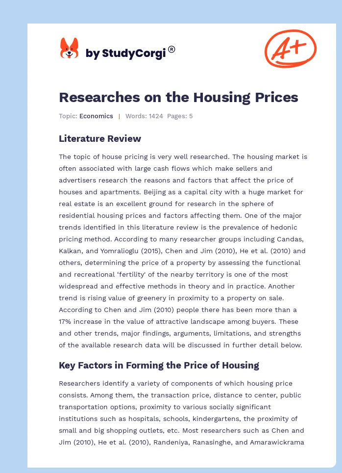 Researches on the Housing Prices. Page 1