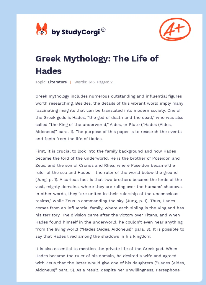 Greek Mythology: The Life of Hades. Page 1