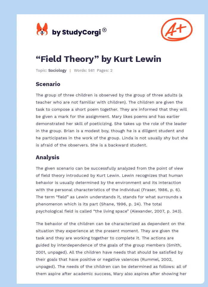 “Field Theory” by Kurt Lewin. Page 1