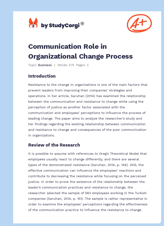 Communication Role in Organizational Change Process. Page 1