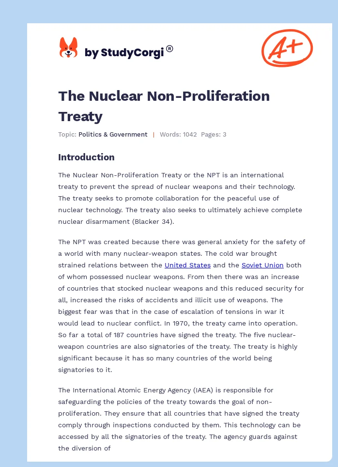 The Nuclear Non-Proliferation Treaty. Page 1