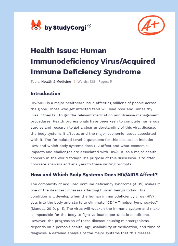 Health Issue: Human Immunodeficiency Virus/Acquired Immune Deficiency Syndrome. Page 1
