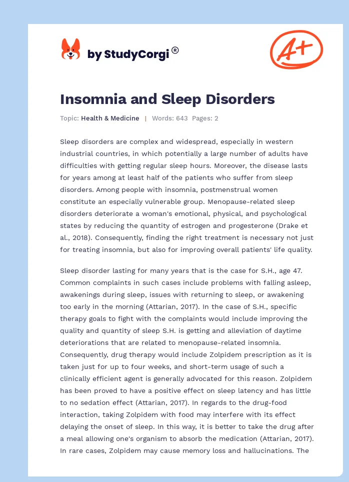 Insomnia and Sleep Disorders. Page 1