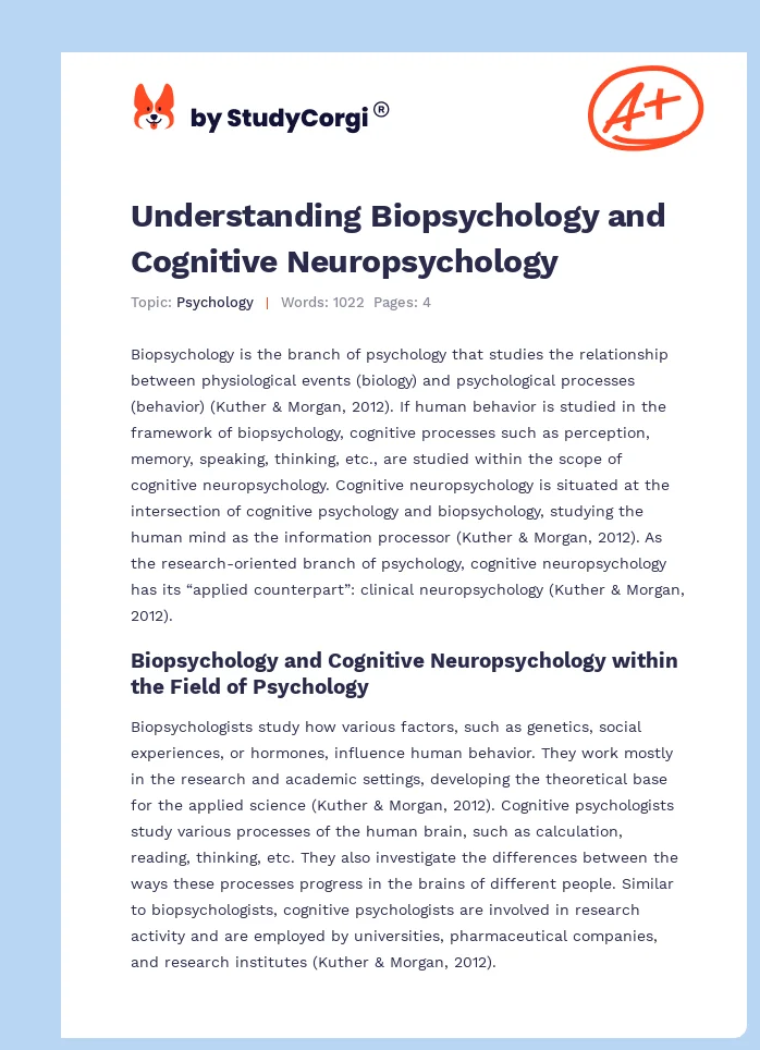 Understanding Biopsychology and Cognitive Neuropsychology. Page 1