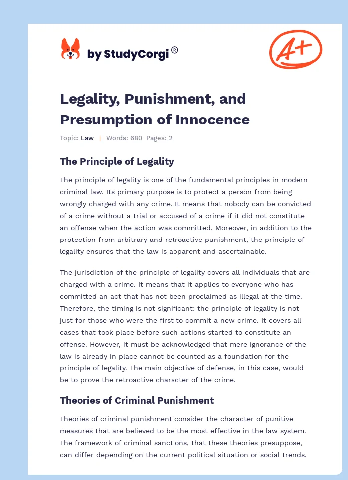 Legality, Punishment, and Presumption of Innocence. Page 1