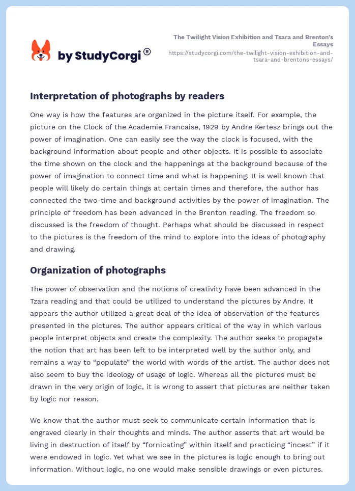 The Twilight Vision Exhibition and Tsara and Brenton’s Essays. Page 2