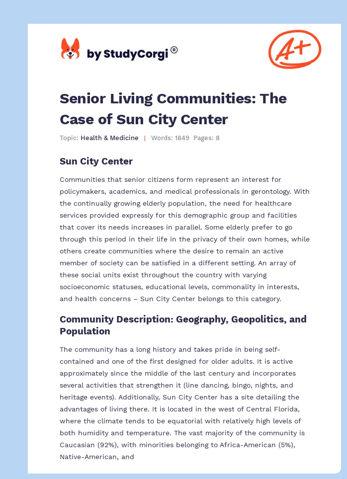 Senior Living Communities: The Case of Sun City Center. Page 1