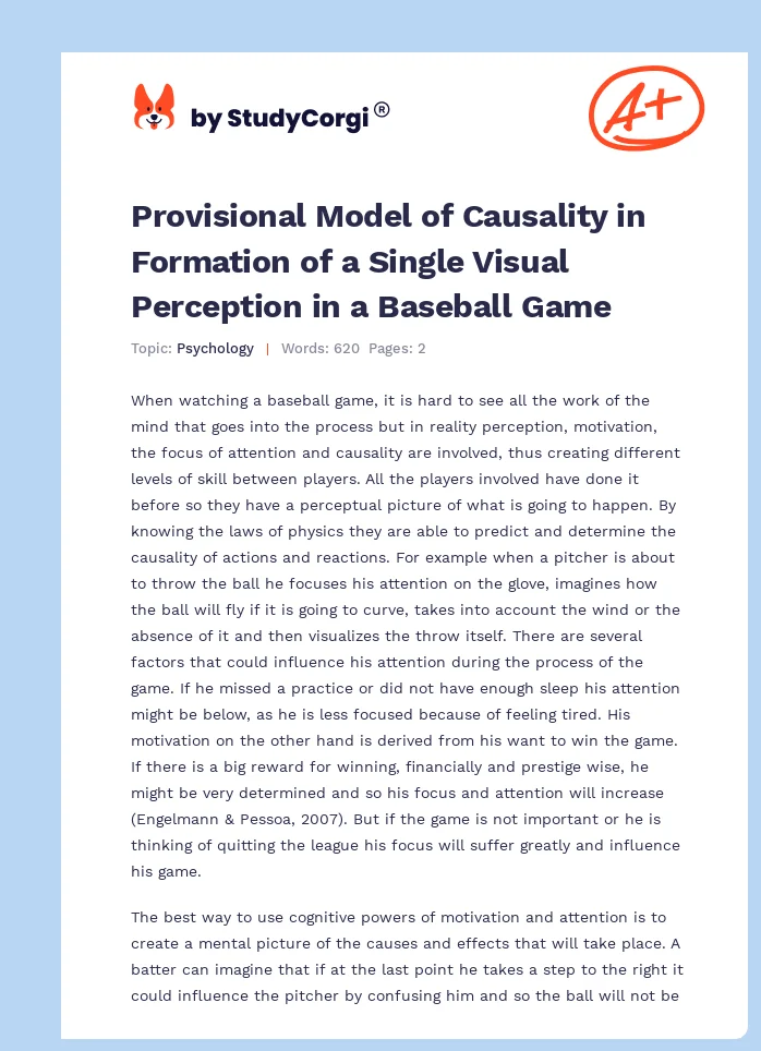 Provisional Model of Causality in Formation of a Single Visual Perception in a Baseball Game. Page 1