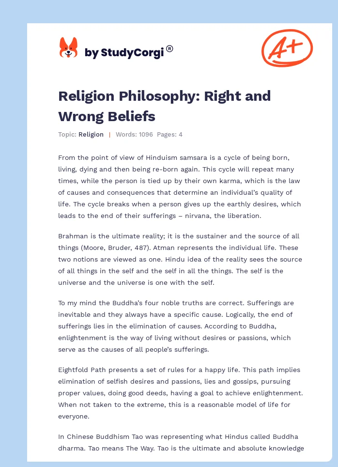 Religion Philosophy: Right and Wrong Beliefs. Page 1