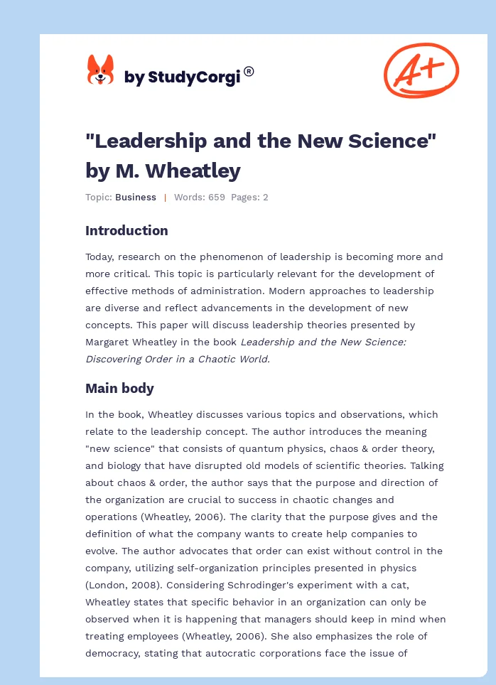 "Leadership and the New Science" by M. Wheatley. Page 1