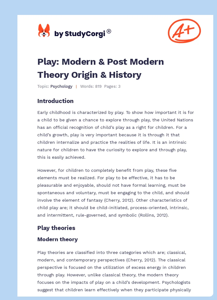 Play: Modern & Post Modern Theory Origin & History. Page 1