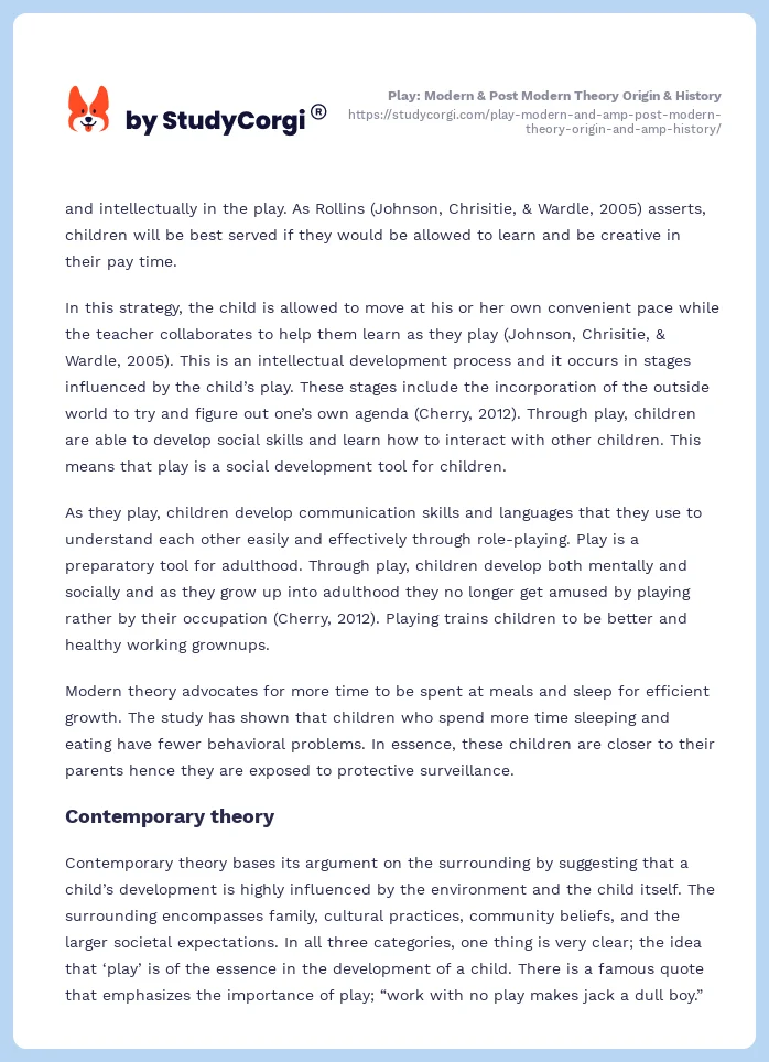 Play: Modern & Post Modern Theory Origin & History. Page 2