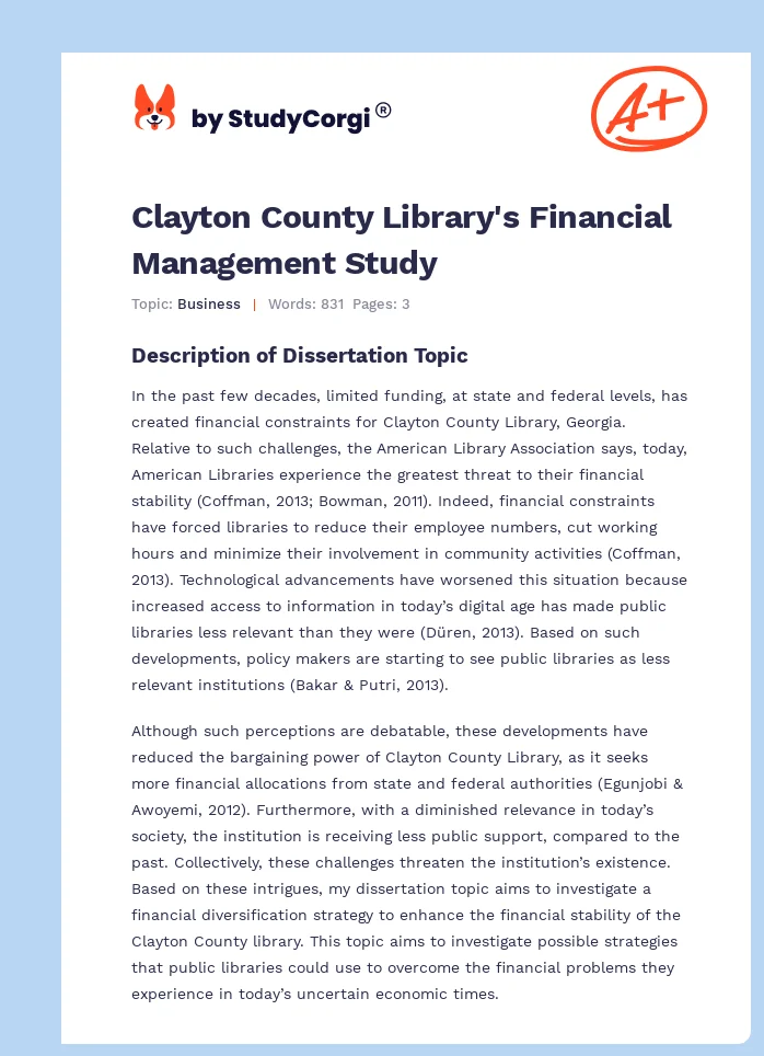 Clayton County Library's Financial Management Study. Page 1